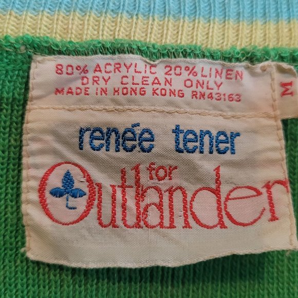 Vintage Cardigan Tie Waist Bright Green Renee Tener For Outlander Striped Trim - Picture 5 of 8